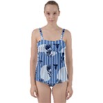 Stripes Blue White Twist Front Tankini Set