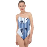 Stripes Blue White Classic One Shoulder Swimsuit