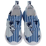 Stripes Blue White Kids  Velcro No Lace Shoes