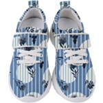 Stripes Blue White Kids  Velcro Strap Shoes