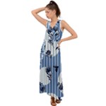 Stripes Blue White V-Neck Chiffon Maxi Dress