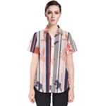 Stripies Orange Floral Pattern Women s Short Sleeve Shirt