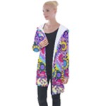 Double Sunflower Abstract Longline Hooded Cardigan