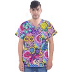 Double Sunflower Abstract Men s V-Neck Scrub Top