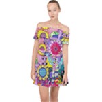 Double Sunflower Abstract Off Shoulder Chiffon Dress