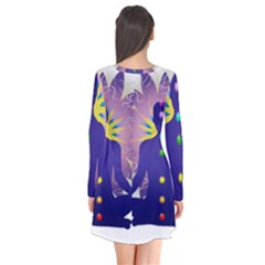Long Sleeve V-neck Flare Dress 