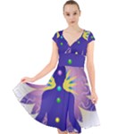 Chakra Cap Sleeve Front Wrap Midi Dress