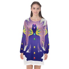 Long Sleeve Chiffon Shift Dress  