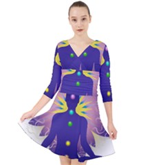 Quarter Sleeve Front Wrap Dress 