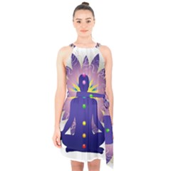 Halter Collar Waist Tie Chiffon Dress 
