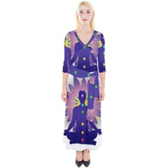 Quarter Sleeve Wrap Maxi Dress 