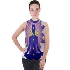 Mock Neck Chiffon Sleeveless Top 