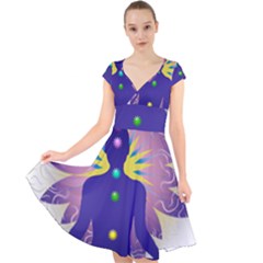 Cap Sleeve Front Wrap Midi Dress 