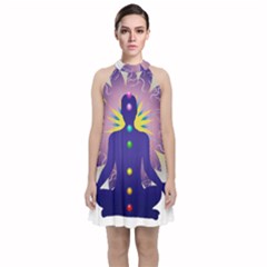 Velvet Halter Neckline Dress  
