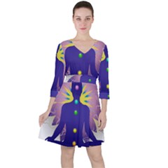 Quarter Sleeve Ruffle Waist Dress 
