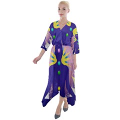 Quarter Sleeve Wrap Front Maxi Dress 