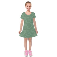 Asparagus Green Butterfly Print Kids  Short Sleeve Velvet Dress from ArtsNow.com