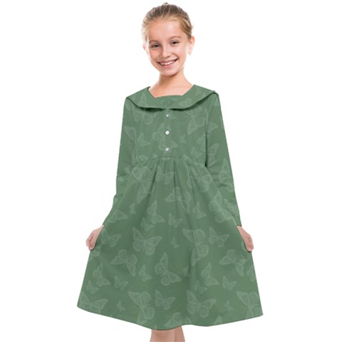 Asparagus Green Butterfly Print Kids  Midi Sailor Dress from ArtsNow.com