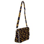 Black Gold Butterfly Print Shoulder Bag with Back Zipper