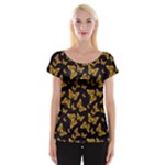 Black Gold Butterfly Print Cap Sleeve Top