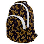 Black Gold Butterfly Print Rounded Multi Pocket Backpack
