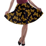 Black Gold Butterfly Print A-line Skater Skirt