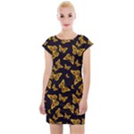 Black Gold Butterfly Print Cap Sleeve Bodycon Dress