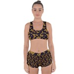Black Gold Butterfly Print Racerback Boyleg Bikini Set