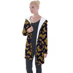 Black Gold Butterfly Print Longline Hooded Cardigan