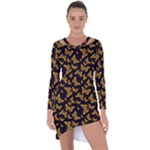 Black Gold Butterfly Print Asymmetric Cut-Out Shift Dress