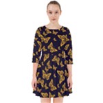 Black Gold Butterfly Print Smock Dress