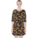 Black Gold Butterfly Print Pocket Dress