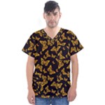 Black Gold Butterfly Print Men s V-Neck Scrub Top