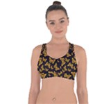 Black Gold Butterfly Print Cross String Back Sports Bra