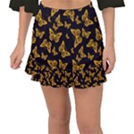 Black Gold Butterfly Print Fishtail Mini Chiffon Skirt