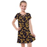 Black Gold Butterfly Print Kids  Cross Web Dress