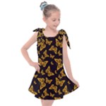 Black Gold Butterfly Print Kids  Tie Up Tunic Dress