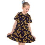 Black Gold Butterfly Print Kids  Short Sleeve Shirt Dress