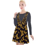 Black Gold Butterfly Print Plunge Pinafore Velour Dress