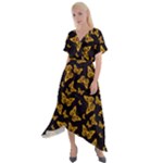 Black Gold Butterfly Print Cross Front Sharkbite Hem Maxi Dress