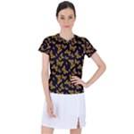 Black Gold Butterfly Print Women s Sports Top