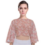 Peaches and Cream Butterfly Print Tie Back Butterfly Sleeve Chiffon Top