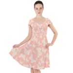 Peaches and Cream Butterfly Print Cap Sleeve Midi Dress