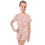 Peaches and Cream Butterfly Print Kids  Mesh Tee and Shorts Set