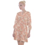 Peaches and Cream Butterfly Print Open Neck Shift Dress