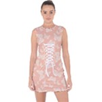 Peaches and Cream Butterfly Print Lace Up Front Bodycon Dress