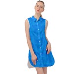 Cornflower Blue Butterfly Print Sleeveless Shirt Dress