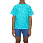 Aqua Blue Butterfly Print Kids  Short Sleeve Swimwear