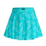 Aqua Blue Butterfly Print Mini Flare Skirt