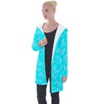 Aqua Blue Butterfly Print Longline Hooded Cardigan